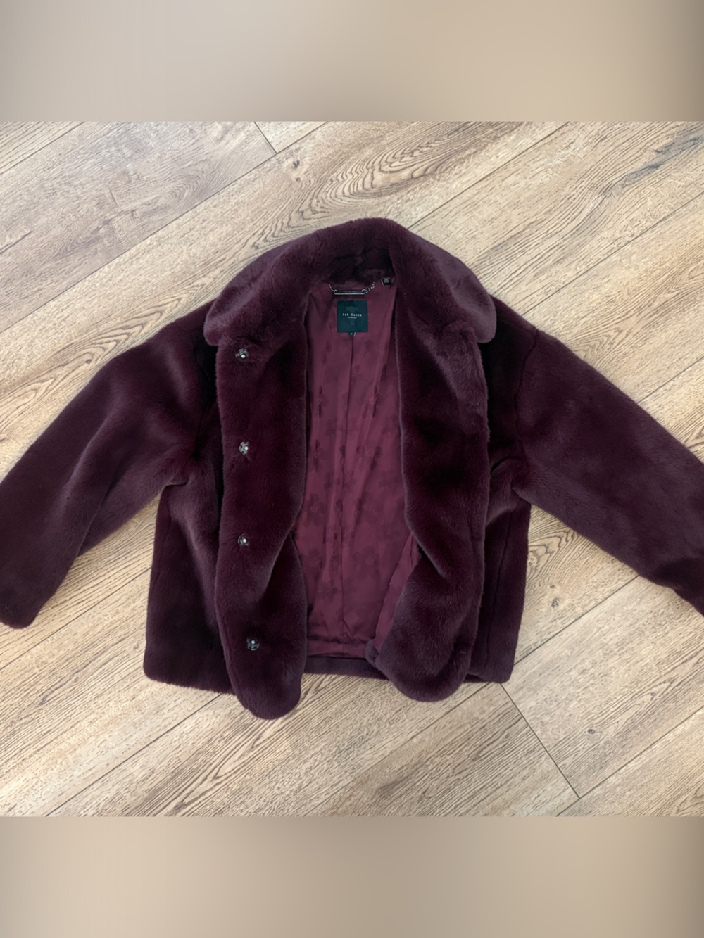 Ted Baker Faux-Fur Teddy Jacket in Burgundy